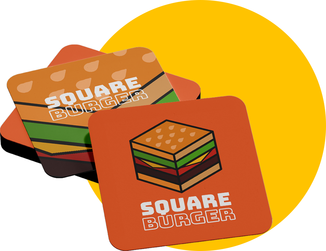 An example of the Square Burger logo used on merchandising.