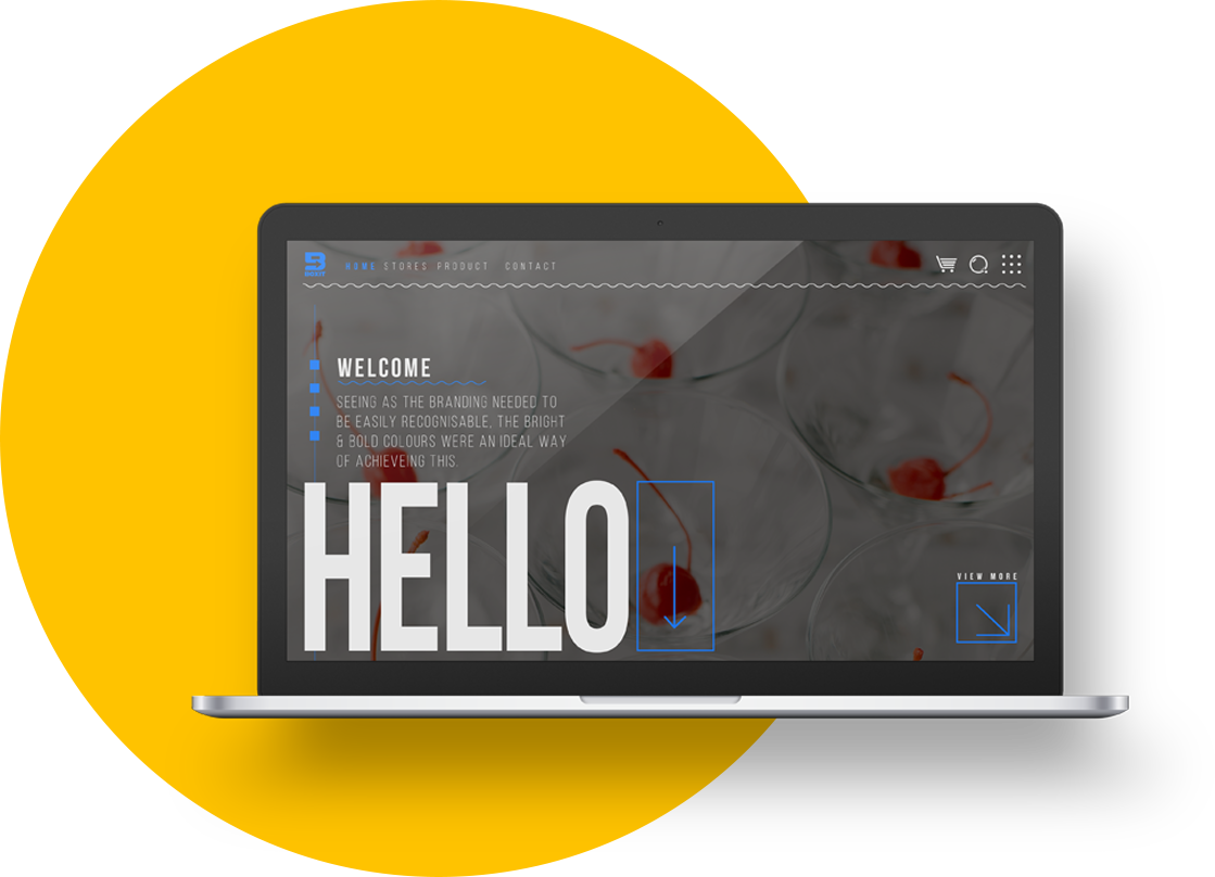 A laptop displaying a webpage. The page has the word 'Hello' in large letters.