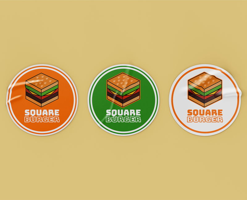 3 stickers with the Square Burger logo on them/