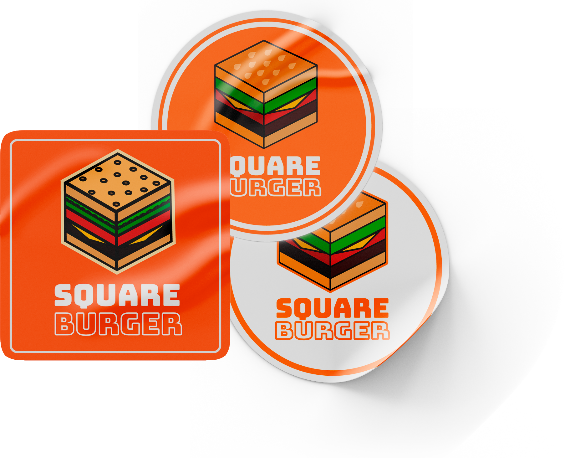 3 stickers with the Square Burger logo.